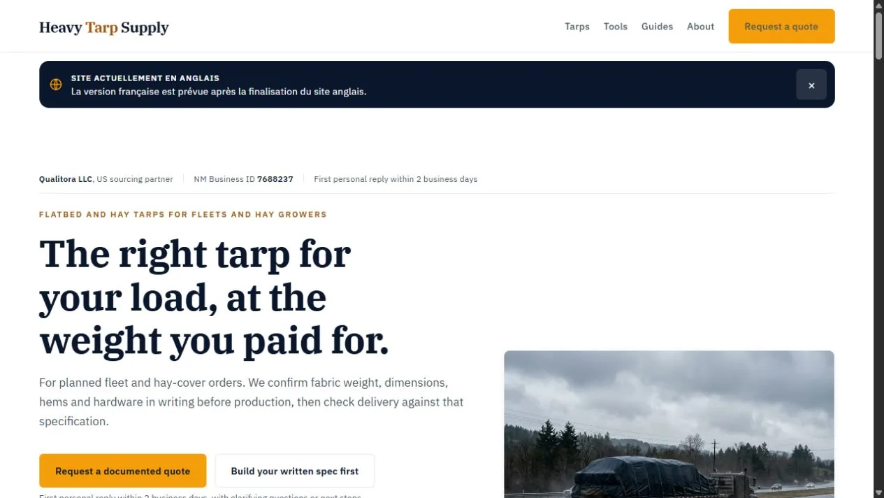 Heavy Tarp Supply website capture