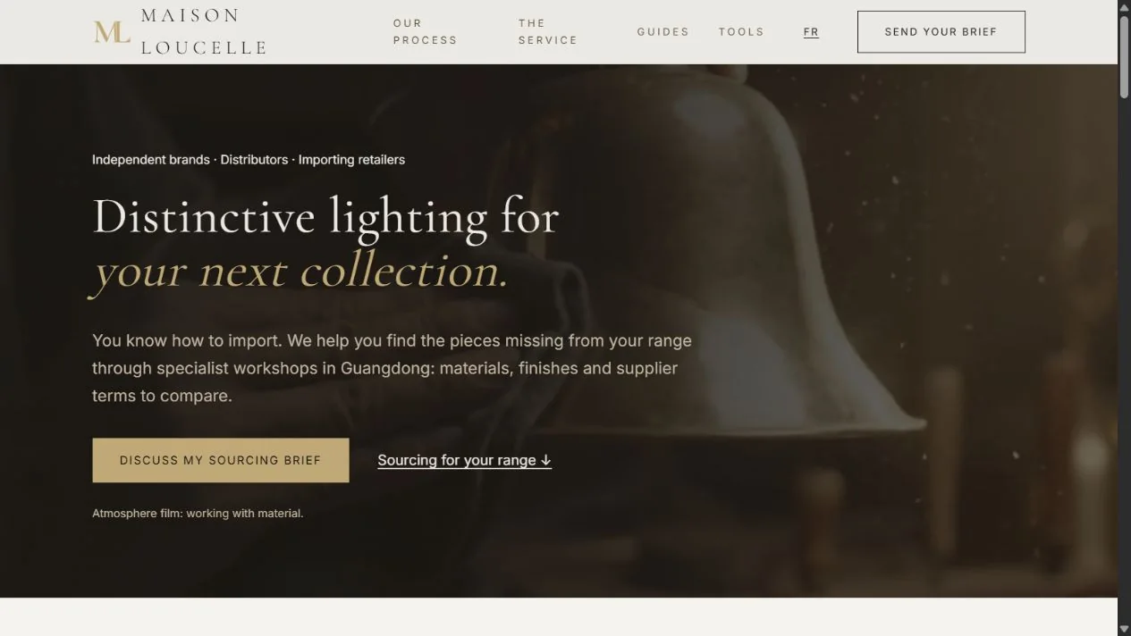 Maison Loucelle website: lighting sourcing and visual tools